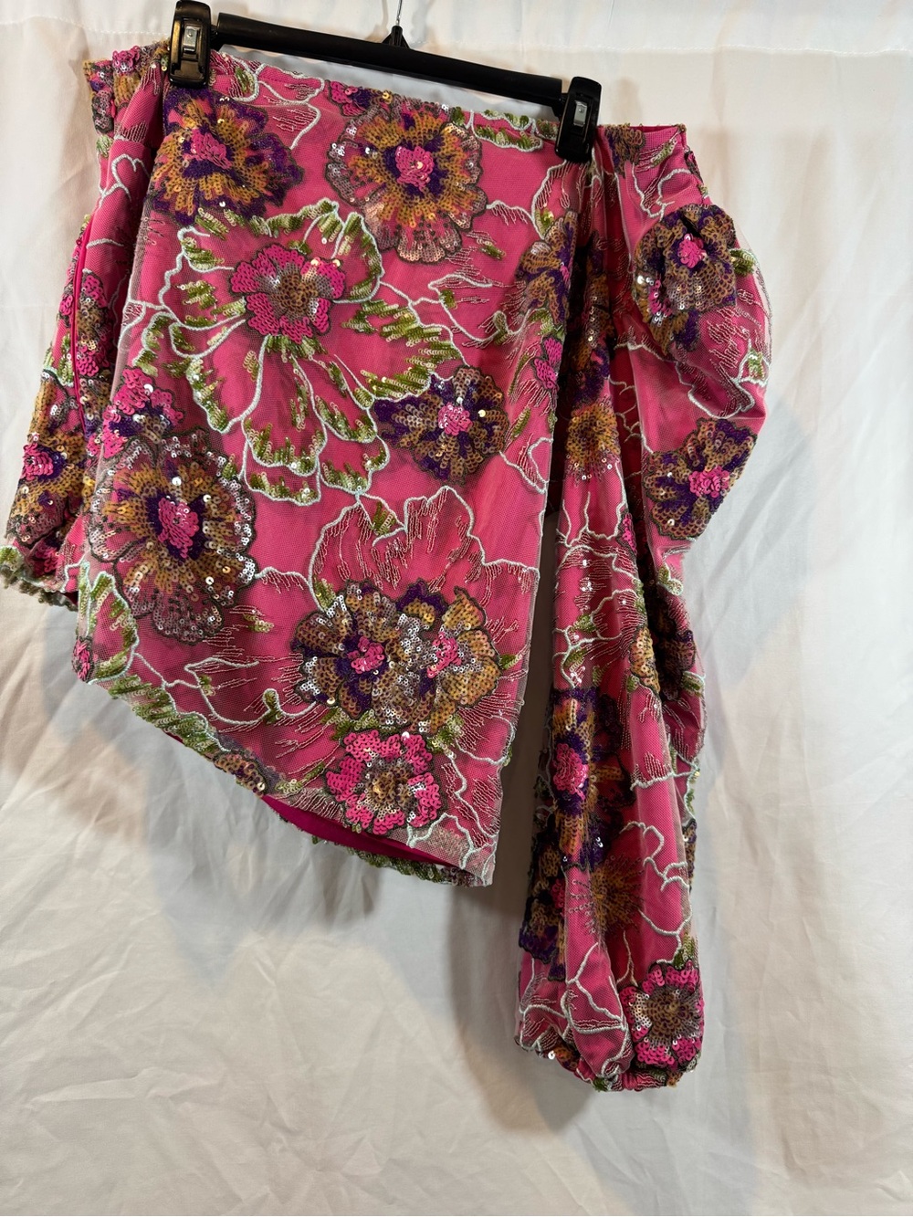 Pink Floral Sequin one shoulder top XL